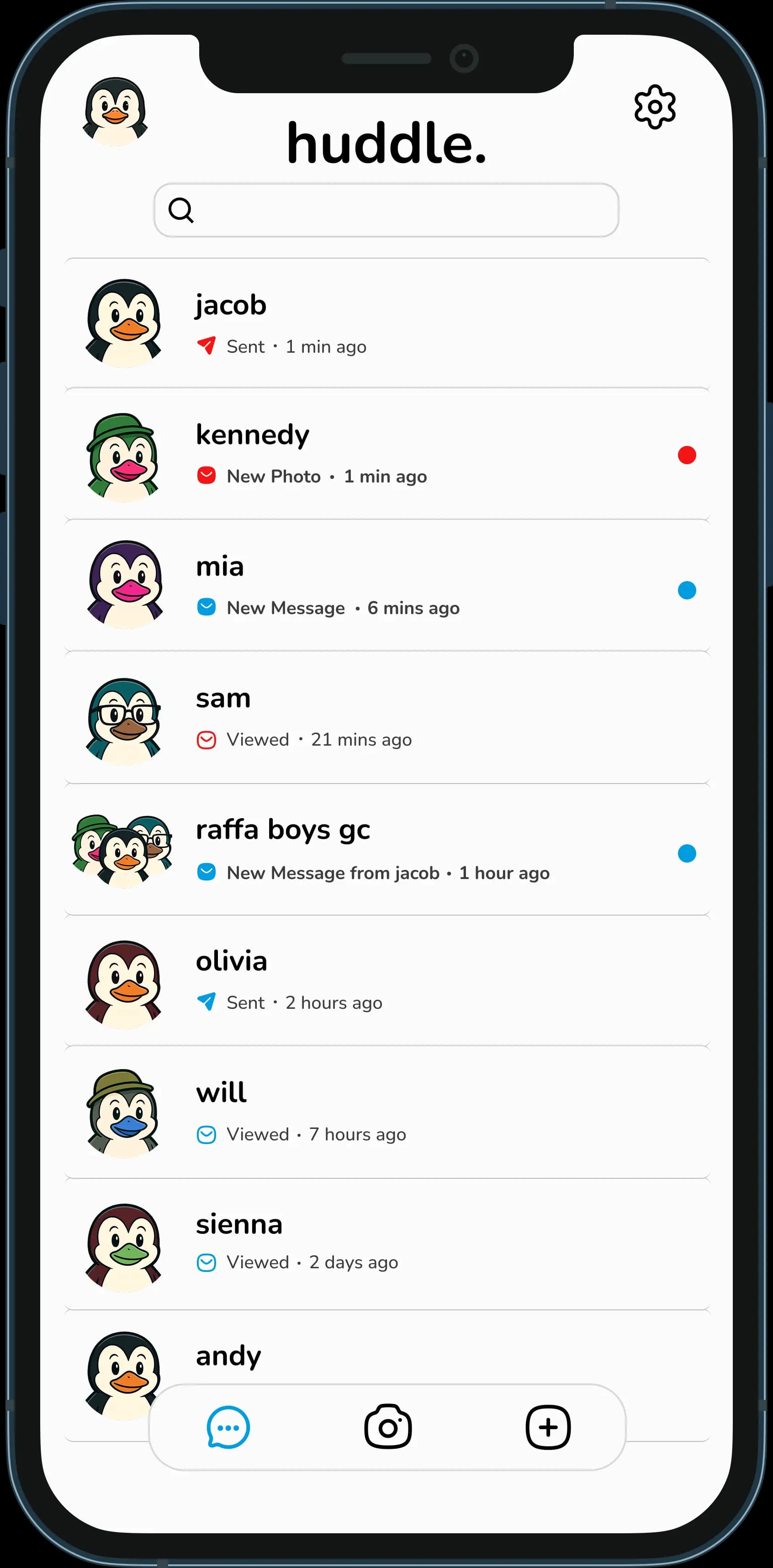 Message inbox screen mockup